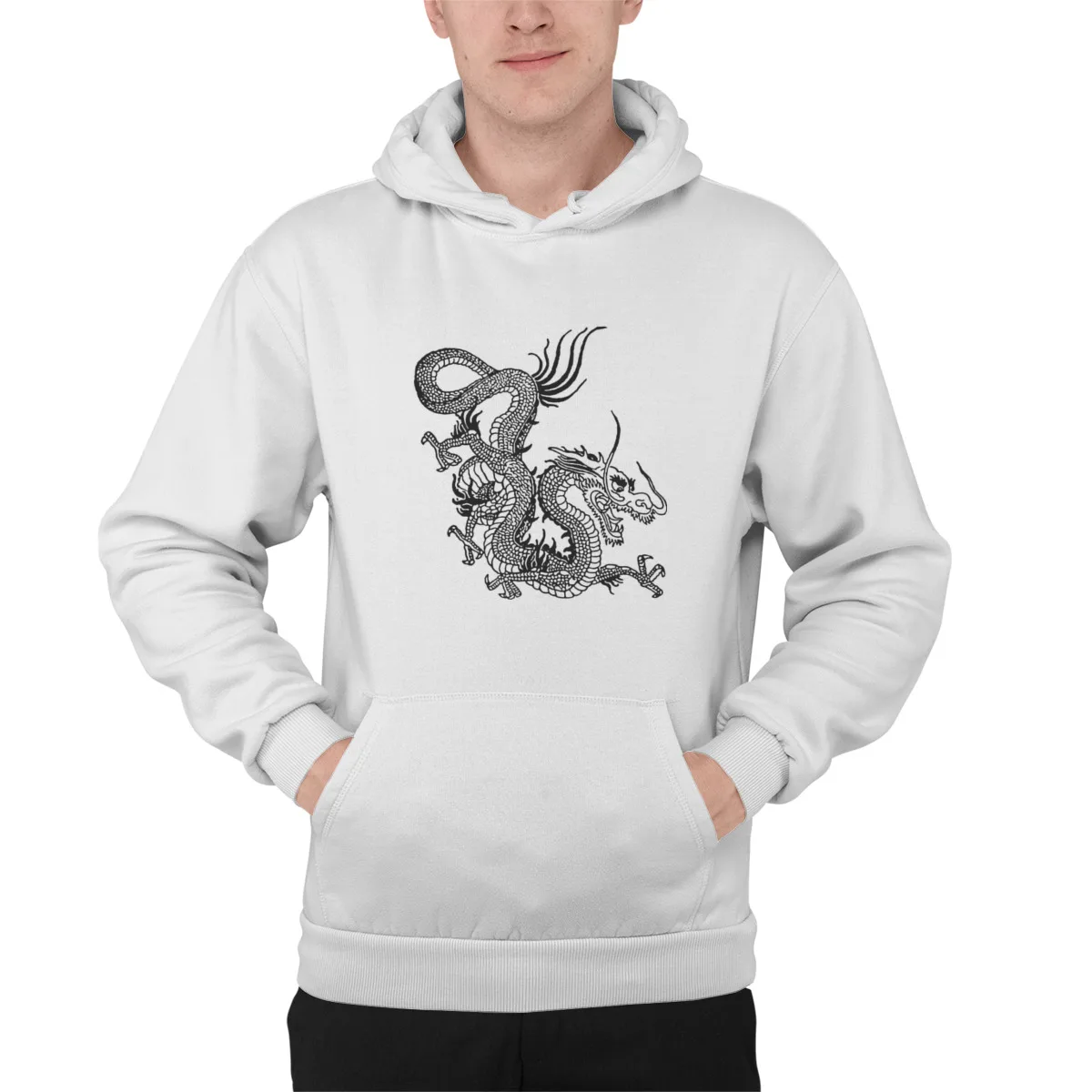 

Men's Hoodie Black Chinese DragonEssentials Print Fashion Kawaii Oversized Mens Clothes 39677