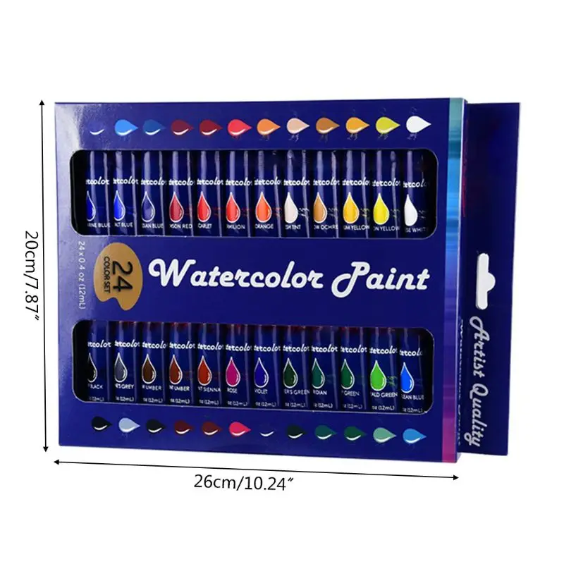 

12ml 24 Colors Professional Acrylic Paint Watercolor Drawing Painting Pigment G2AC