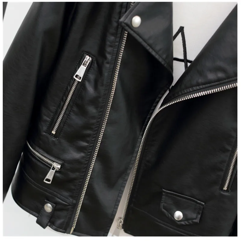 

2020 Fashion Plus size Women Motorcycle Faux Leather Jackets Ladies Short Outerwear Autumn Winter Suit collar Street Black Coat