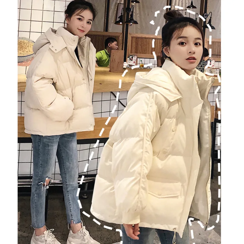 

Winter Down Cotton Padded Jacket Women 2021 New Warm Hooded Outwear Korean Bread Jacket Womens Loose Short Cotton Coat Female