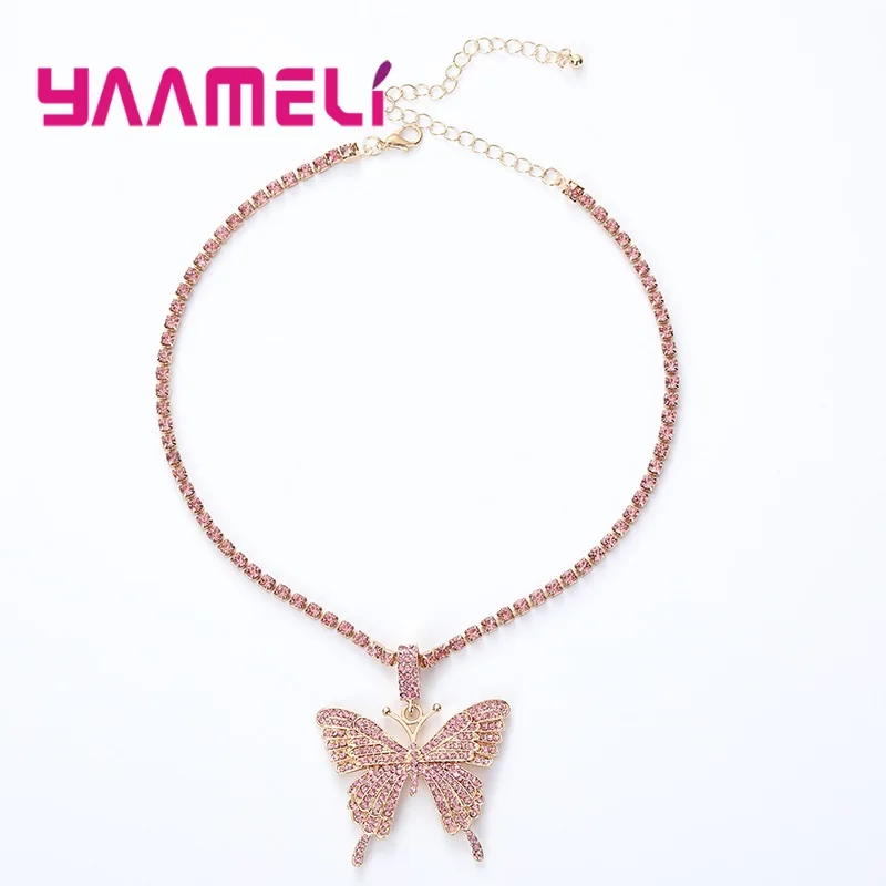 

Новая женская обувь в стиле панк, Стиль Бабочка ожерелье в стиле «хип-хоп» стразы бабочка 925 Стерлинговое серебро подвеска, ожерелье, чокер д...