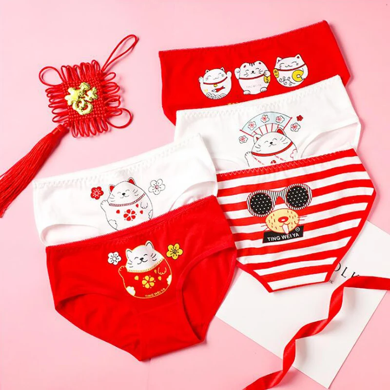 2021 красный Следопыт &quotдетское нижнее белье для девочек с принтом кота шорты