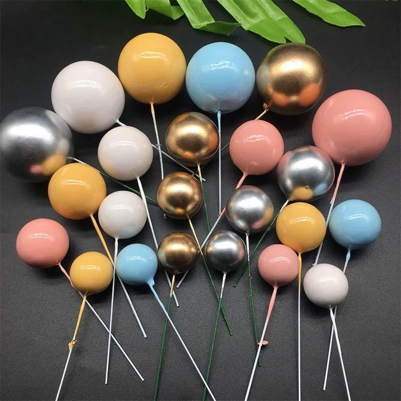 

20pcs Golden Ball Cake Topper Happy Birthday Party Baby Shower Cake Decor DIY Cupcake Flag Wedding Christmas Ball Decor Supplies