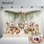 Фоны для фотосъемки Mehofond с изображением тыквы весенние зеленые растения белые деревянные Новорожденные фото фон для студийной фотосъемки