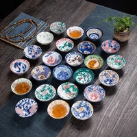 2021 90ml large qinghua porcelain tea cups retro kung fu teacup ceramic multicolor japanese tea cups