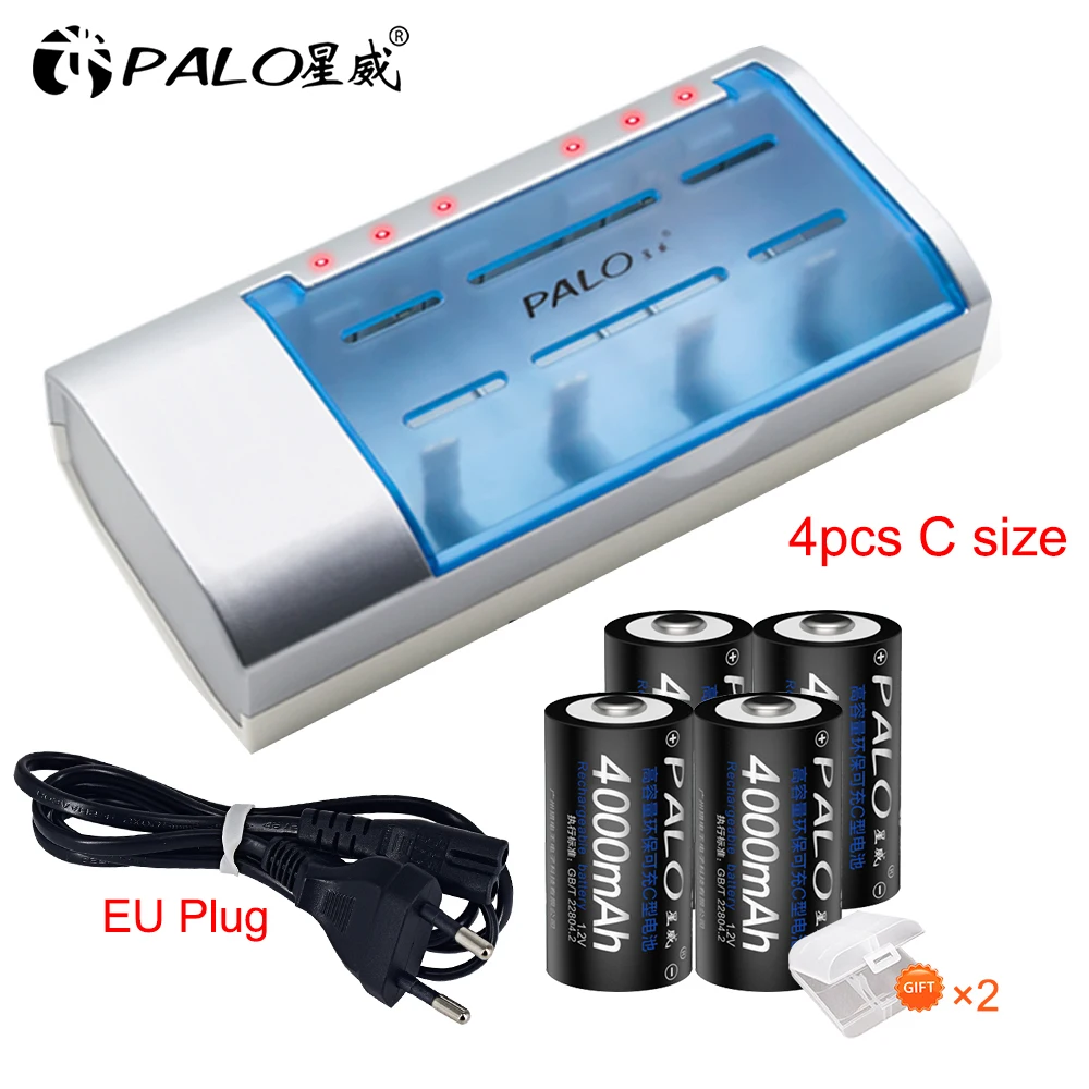 

PALO Multifunction Battery Charger For 1.2v Ni-MH NiCD AA/AAA/C/D Rechargeable Batteries 9v +C Size Rechargeable Batteries