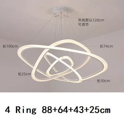 4 Ring 88 64 43 25cm Современный светодиодный подвесной светильник кольца Круглый потолочный светодиодный светильник подвесной светильник для гостиной подвесной светильник кухонная люстра c плафонами - Цвет корпуса: 4 Ring 88 64 43 25cm
