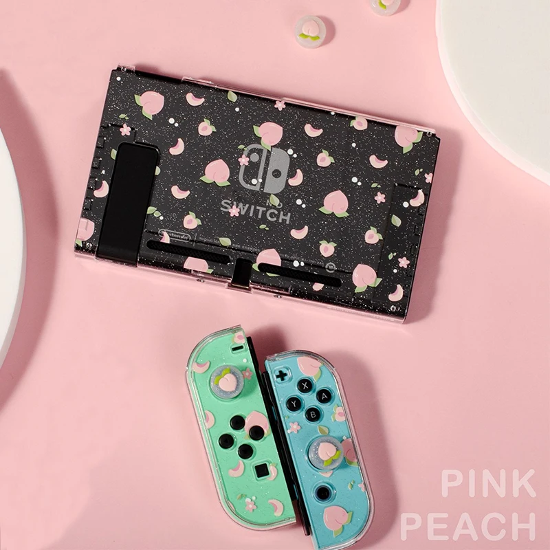 

Peach Nintend Switch Crystal Glitter Protective Shell Split PC Hard Cover NS Joycon Contorller Pink Case For Nintendo Switch