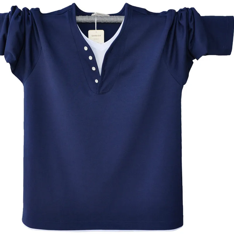 

2021 Spring Fall Fashion Mens Long Sleeve Henley T-Shirt Men V Neck Casual Cotton Loose Tops 5XL Plus Size Tshirts Homme A1309
