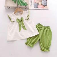fashion summer candy color clothes sets for baby girls 2021 sweet bow t shitplaid shorts 2 piece kids outfits toddler clothing