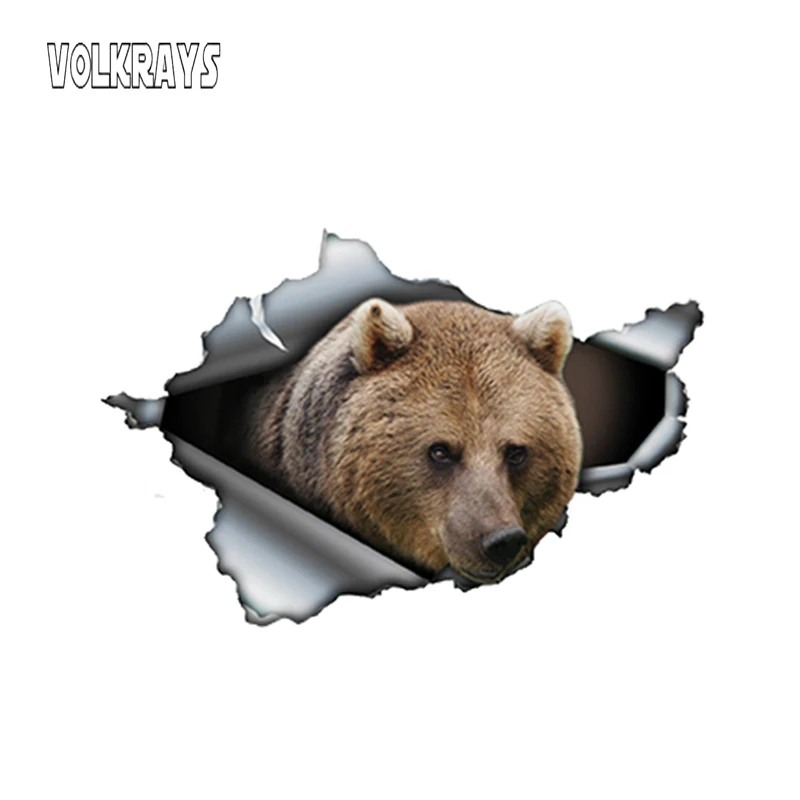 

Автомобильная наклейка Volkrays в виде коричневого медведя, рваная металлическая наклейка, светоотражающая Водонепроницаемая 3D наклейка в вид...