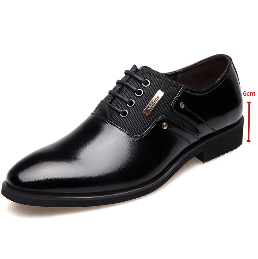 

6cm Invisible Increased Men Formal Wear Business Lace Up Shoes Hidden Heel Fashion Wedding Oxfords Slip On
