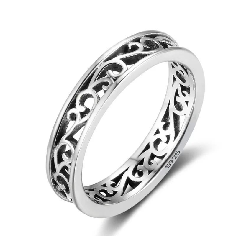 

Fashion Woman Girl Party Wedding Gift Silver Flower Hollow Ring Retro Small Flower Hollow Ring Celtic Simple Joker Jewelry