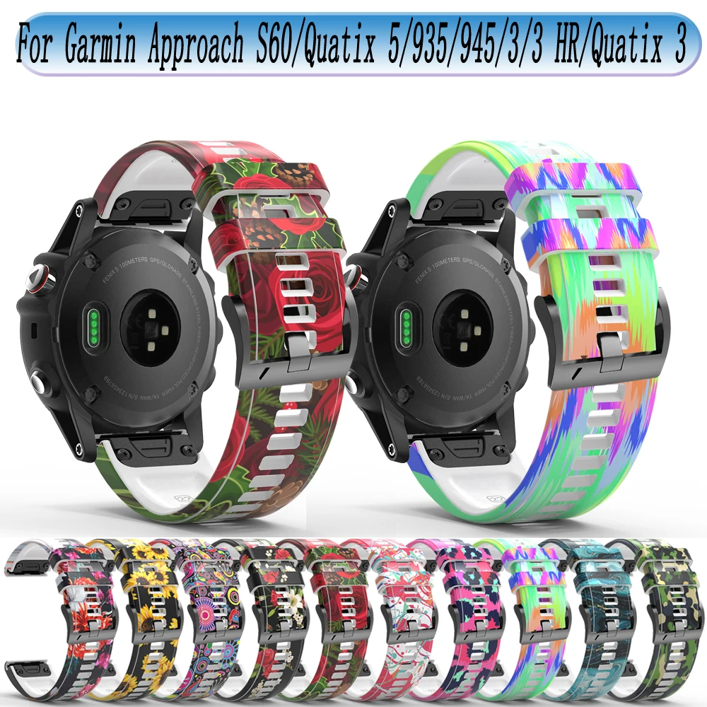 

22/26mm Wrist Strap For Garmin Fenix 6/6X Pro 5X/5 Plus Forerunner 935/Approach S60 Quick Release Printed Silicone Watch Band