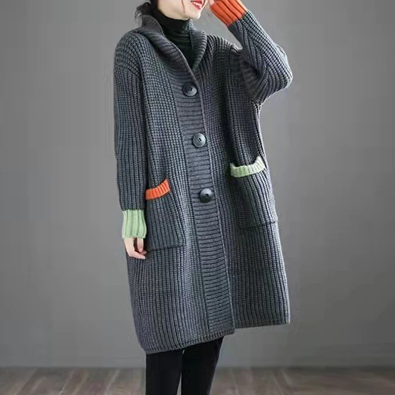 

Однотонный телефон VANOVICH 2022 осень/зима новый корейский утолщенный однобортный длинный Повседневный свитер большого размера с капюшоном