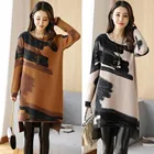 Модное простое женское осенне-зимнее платье с принтом холодного цвета Свободное прямое мини-платье большого размера с круглым вырезом и длинным рукавом vestidos #2838