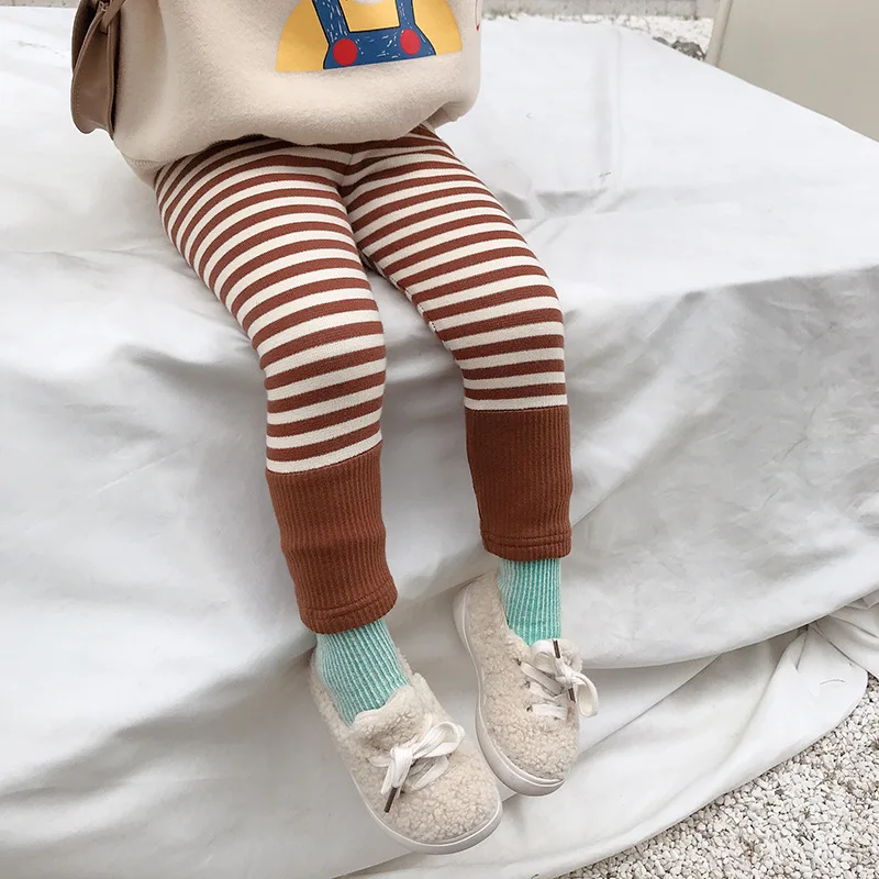 2019 леггинсы в полоску из мягкого флиса для маленьких девочек Детские