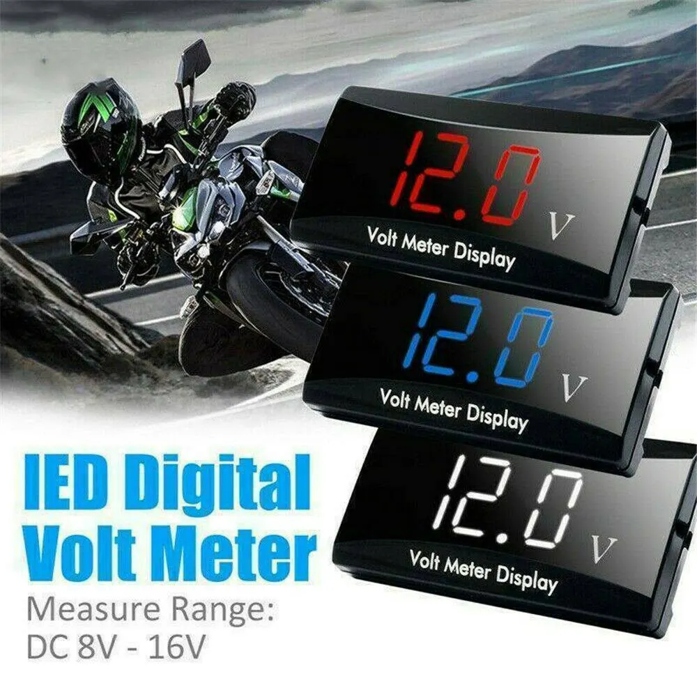 12V Mini LED Waterproof Display Voltmeter Car PC Plastic Fireproof Measuring DC Voltage from 8V to 16V Motorcycle | Инструменты