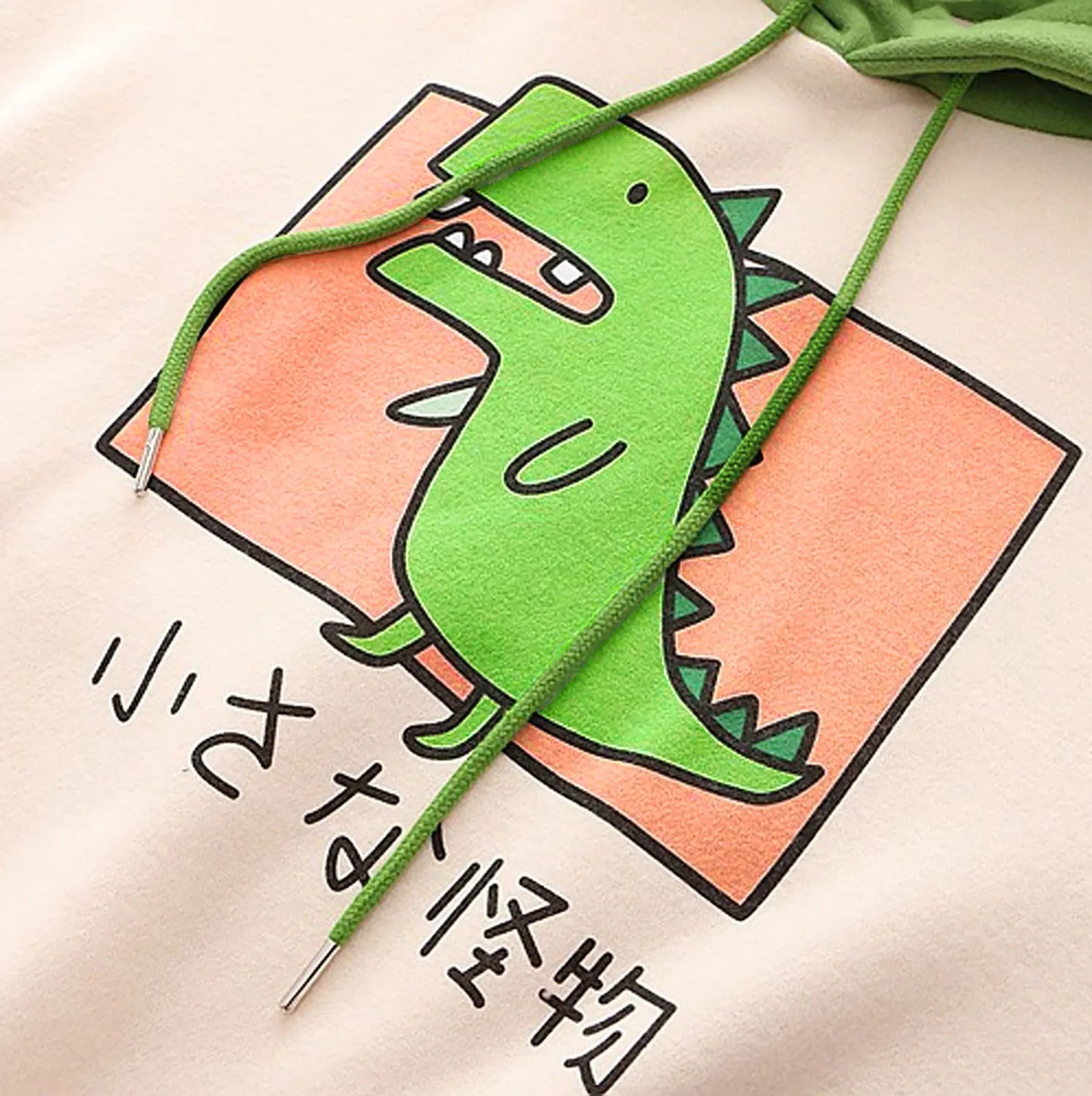 Oversized Hoodies Women Cute Cartoon Dinosaur Sweatshirt Girl Casual Loose Long Sleeve Splice Hooded Top Femme Harajuku Pullover