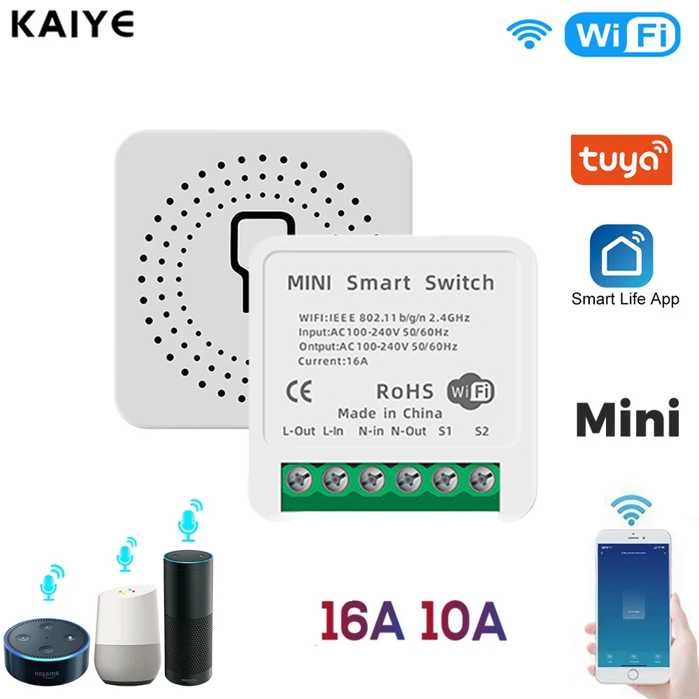 

10/16A Tuya Mini Smart Wifi DIY Switch Supports 2 Way Control Smart Home Automation Module With SmartLife App Alexa Google Home