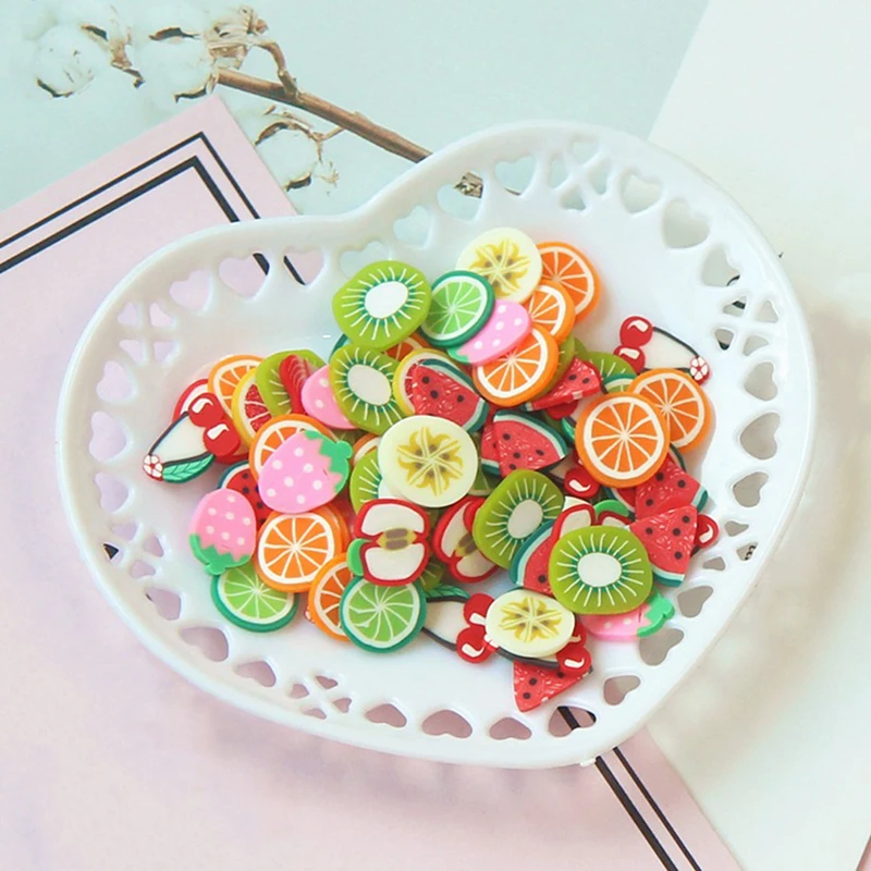 

Кусочки фруктов из полимерной глины, добавки для слайма, подвески для мягкой керамики, искусство, декоративные игрушки для красоты