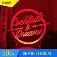 cocktails dreams led night light sign for bar decoration acrylic laser engraving usb battery powered table lamp color changing