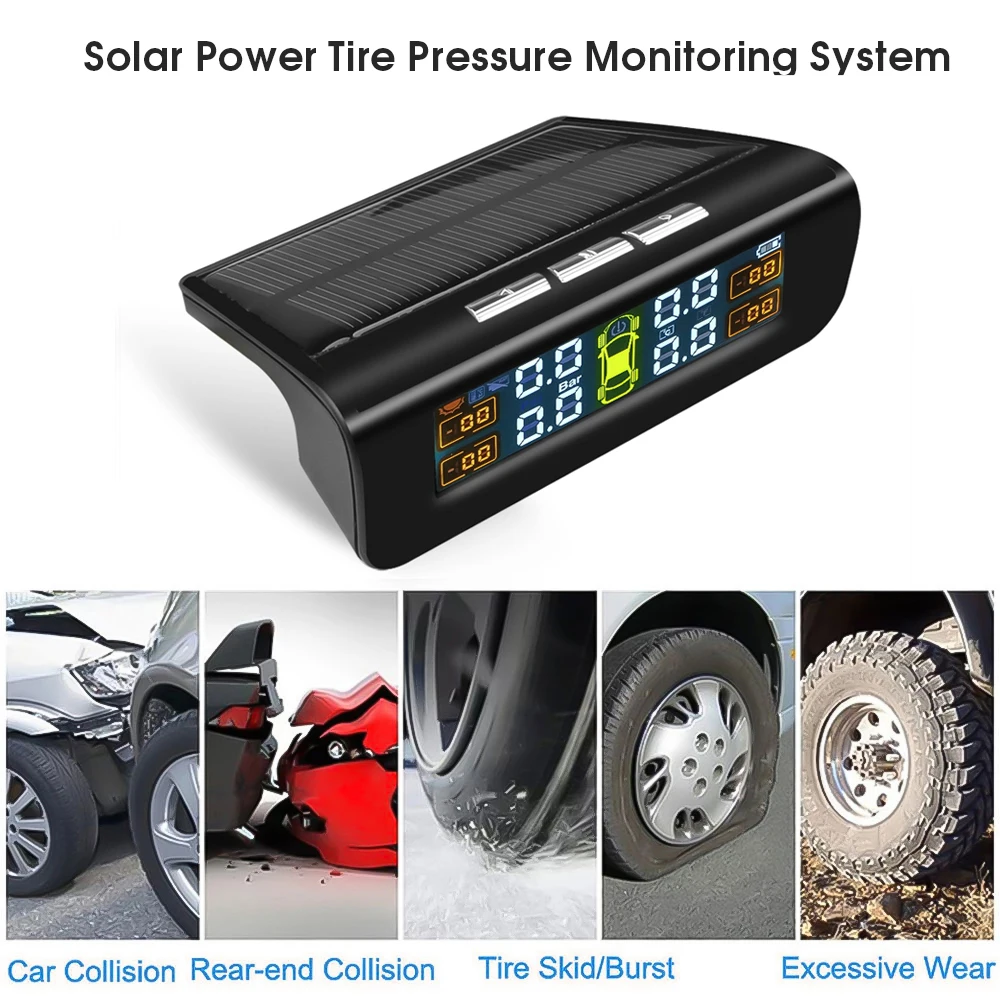 New Display Solar TPMS Car Tire Pressure Monitoring System Alarm Auto Smart Control External Wireless Tyre Sensor | Автомобили и
