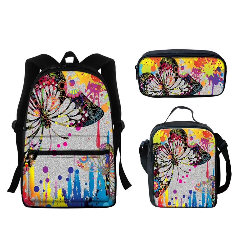 Забавные дизайнерские сумки для книг для девочек с бабочками, модный студенческий рюкзак 3 шт./компл., вместительная сумка для подростков, рю...