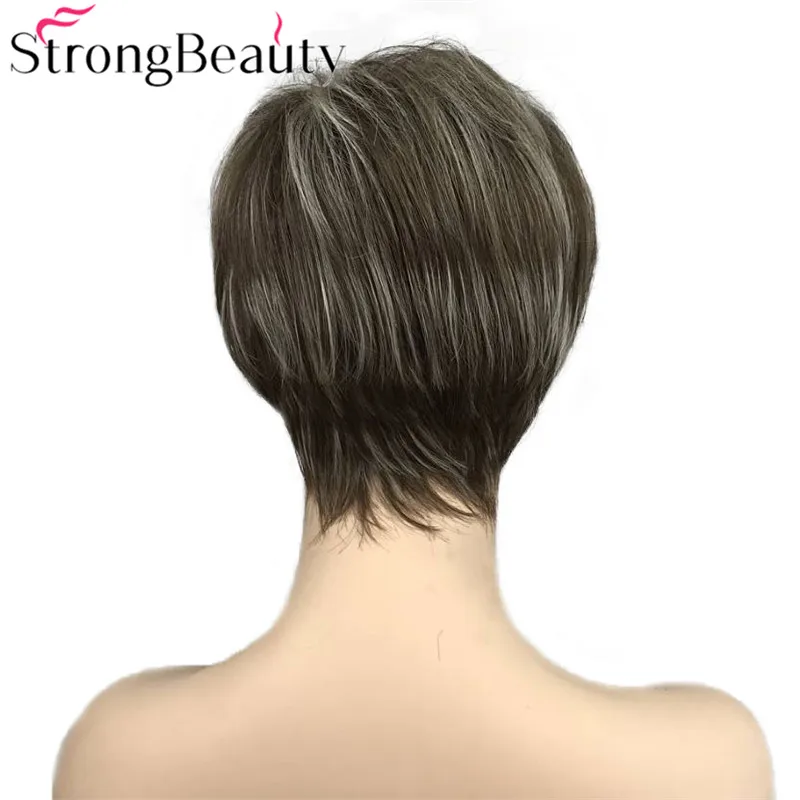 StrongBeauty Короткий прямой парик светильник каштановый коричневый с блондином