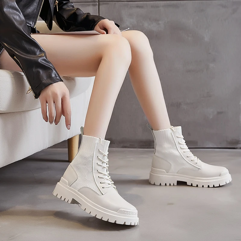 

Damyuan Winter High-top Shoes Flying Woven Women's Boots Fashion All-match Breathable Casual Walking Shoes Boots Tooling Boots