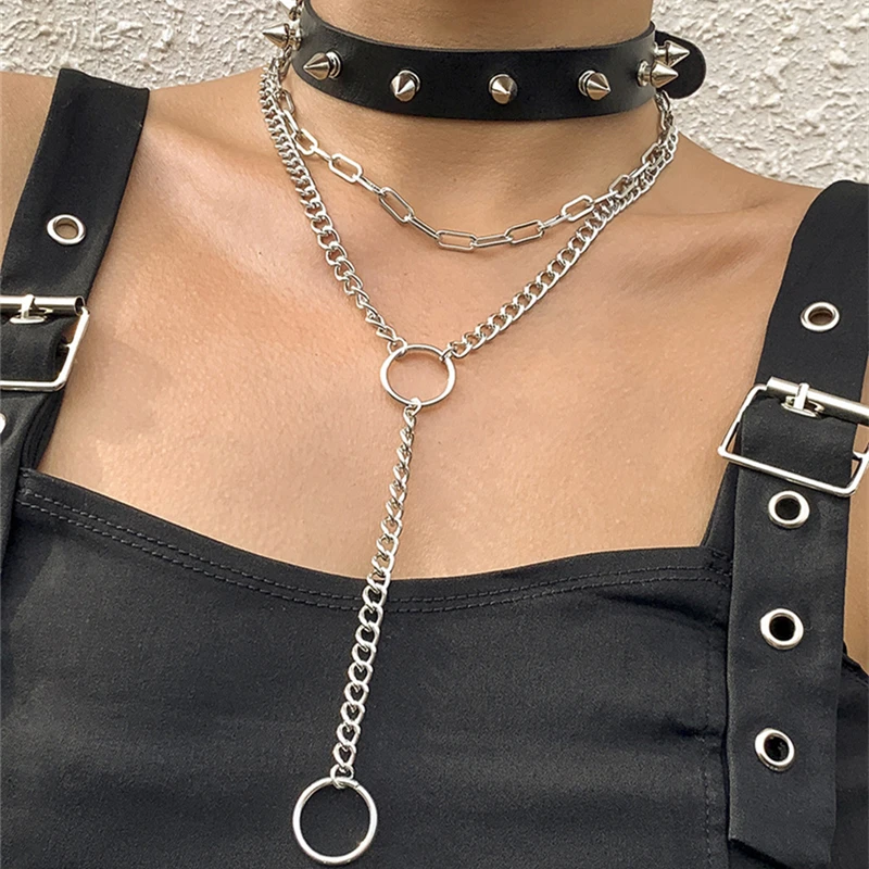 

Gothic Punk PU Leather Rivets Choker Collar Chain Necklace For Women Bondage Cosplay Harajuku Jewelry Accessories