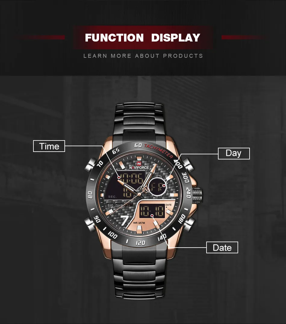 Новый модный мужской роскошный бренд часов NAVIFORCE кварцевые светодиодный