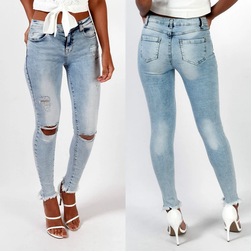 Ripped Knee Hole Slim Pencil Jeans Stretch Women Combinaison Pantalon Burr Denim Pants Woman Calsas Feminina | Женская одежда
