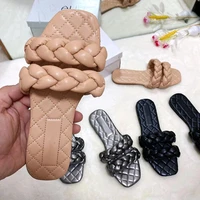 woman slippers weave flate sandals new summer shoes mules ladies party slides weave square toe slippers sexy ladies slippers