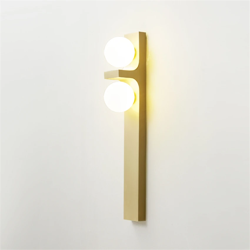 

Nordic Copper Living Room Luxury Wall Lamp Modern Bedroom Double-headed Glass Lampshade Corridor Aisle Study Cloakroom Lighting