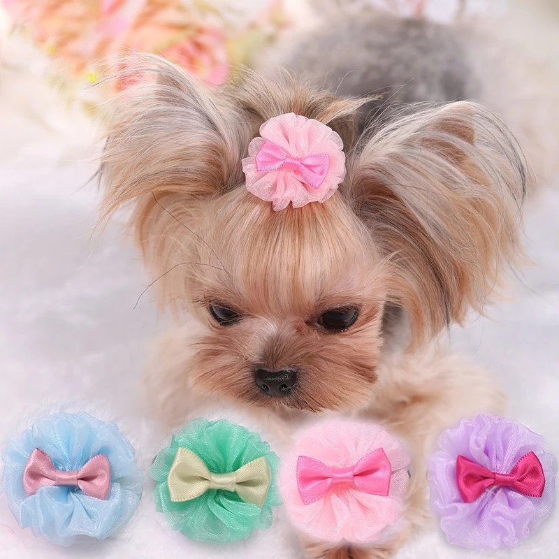 

4 Colors Small Pet Dog Lovely Organza Bubble Hairpin Accessories Hair Accessories