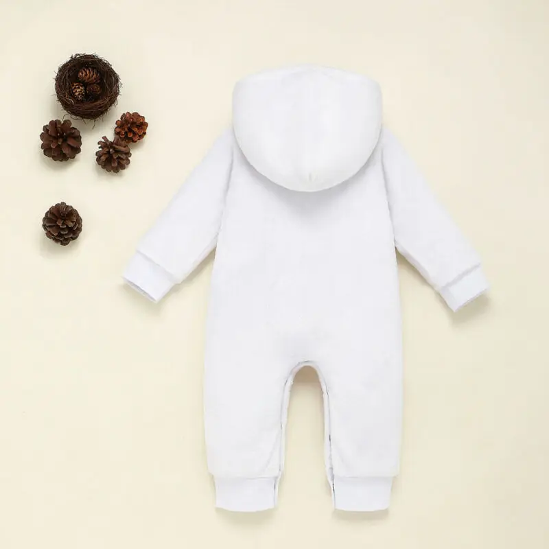 

Christmas Baby Boy Girl Winter Romper Clothes Fleece Snowman Long Sleeve Hooded Romper Jumpsuits Outfit