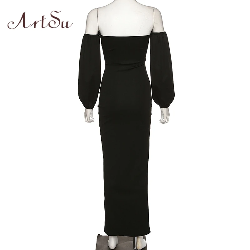 Арцу сексуальное платье с открытыми плечами Платье макси длинным рукавом
