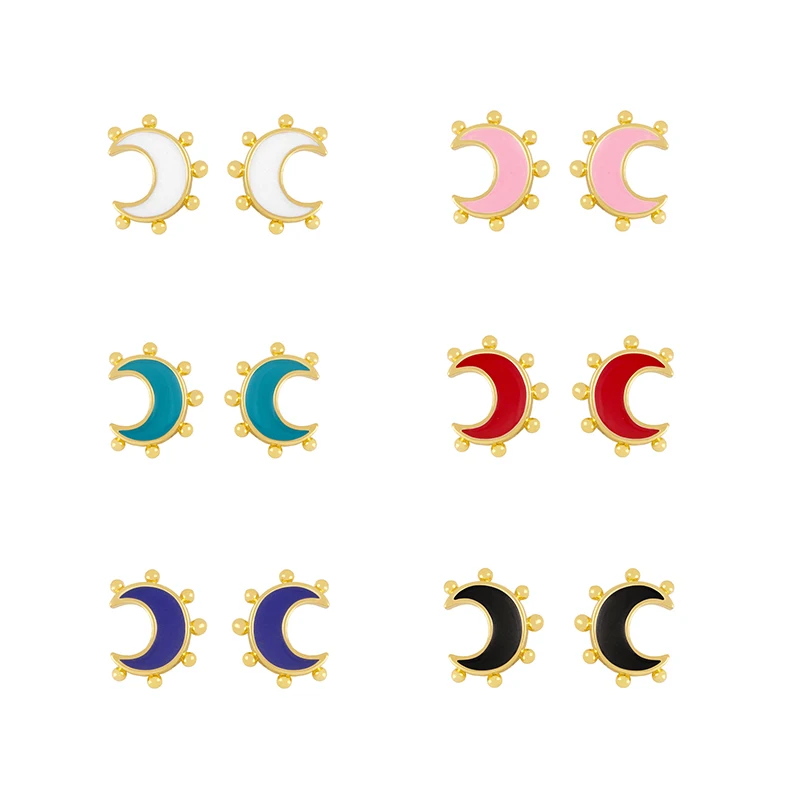 

Y2K New Moon Shape Stud Earrings For Women Korean Sweet Candy Colors Enamel Crescent Dangle Earring Trendty Simple Jewelry Gift