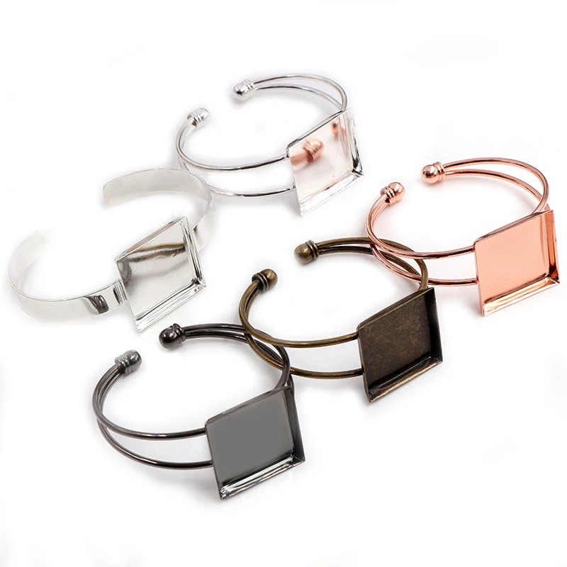 Высокое качество 25 мм Посеребренная бронза 4 цвета квадратный браслет База