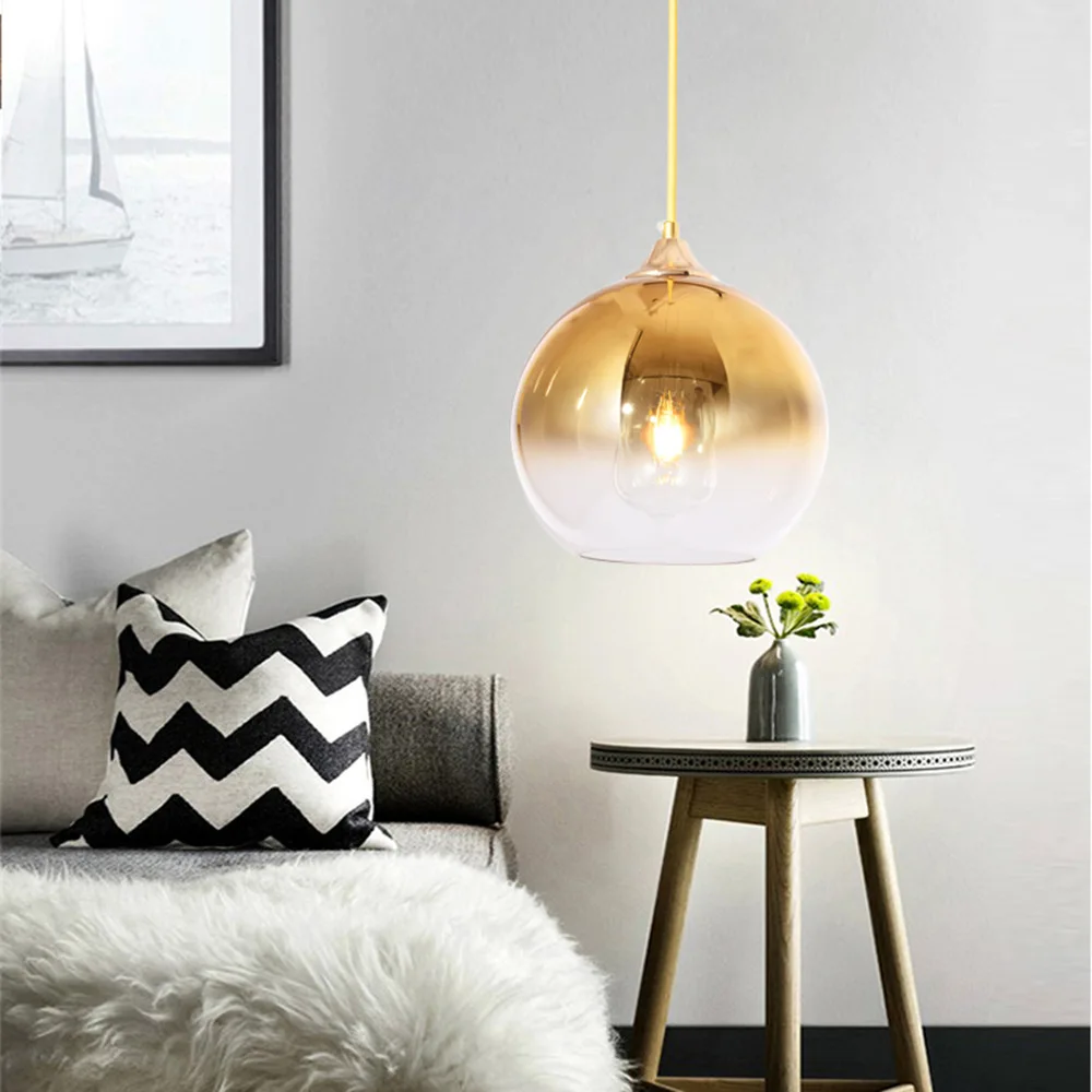 

Nordic гостиная спальня прикроватная люстра бар столовая светильник роскошный градиент Гальванизированный стеклянный шар люстра E27