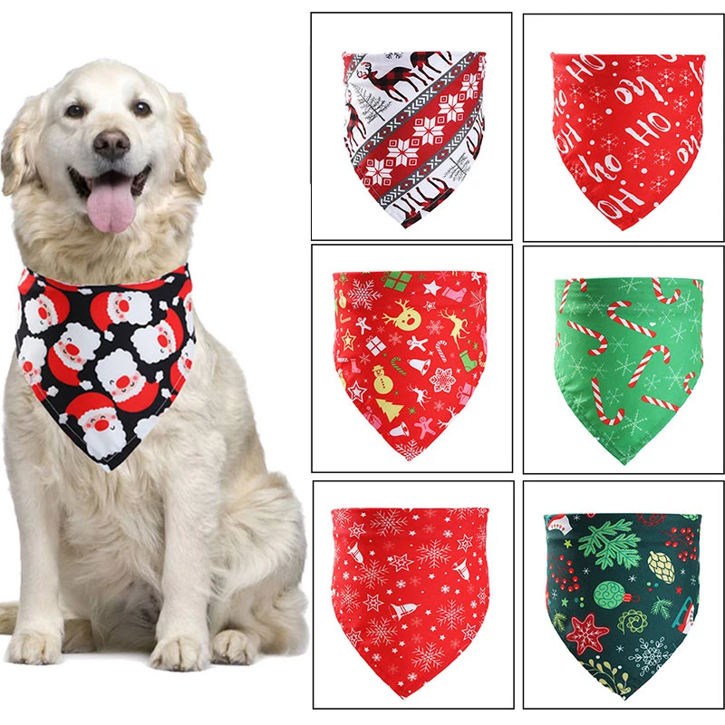 

Christmas Pet Bandanas Collar For Dogs Cats Cotton Triangular Bibs Scarf Collar With Santa Clauspattern For Puppy Saliva Towel