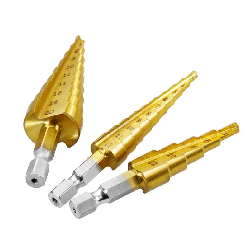 HSS Steel Titanium Step Drill Bit 3-12mm 4-12mm 4-20mm Cone Cutt Tools Metal Set for Woodworking Wood | Инструменты