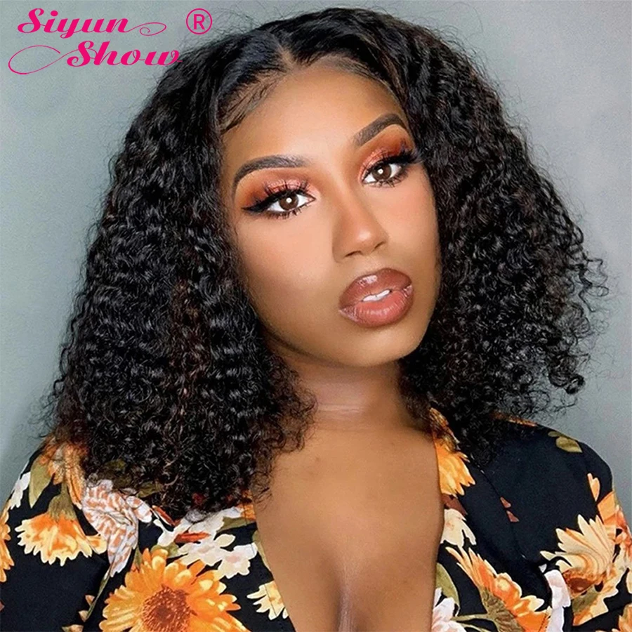 

Short Curly Bob Wig Transparent Lace Front Wig 180 Density Deep curly Bob Lace Front For Women Human Hair Wigs Pre Plucked