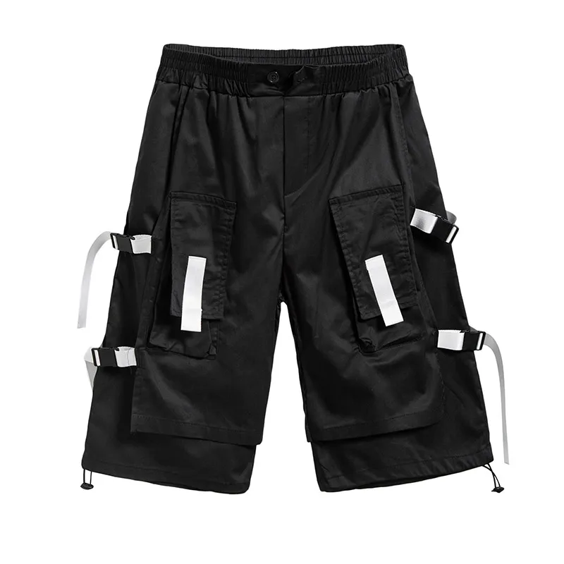 

11 BYBB'S DARK Hip Hop Cargo Shorts Men Summer Joggers Streetwear Harajuku Knee Length Shorts Male Ribbon Multi-pocket BB017