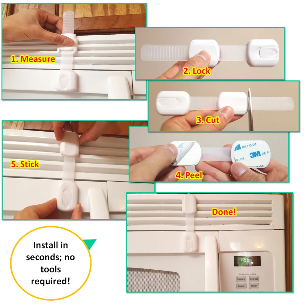 Cerraduras de seguridad ajustables para ni&ntilde;os, a prueba de ni&ntilde;os y beb&eacute;s, cajones de electrodom&eacute;sticos con adhesivo Extra fuerte 3M, 8 Uds.-1