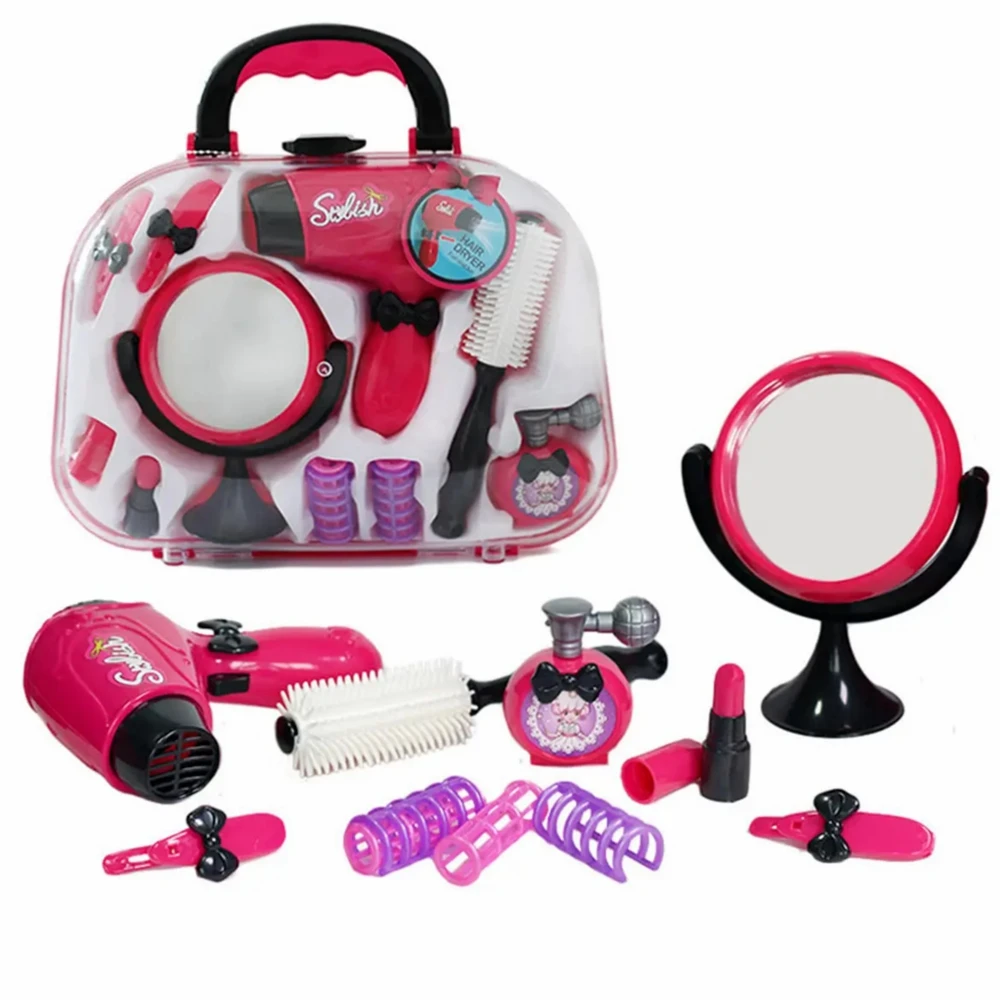 

Mini Hair Dryer Comb Perfume Bottle Lipstick Mirror Hair Styling Tool Accessories Kids Girls Makeup Tool Box Beauty Pretend Toy