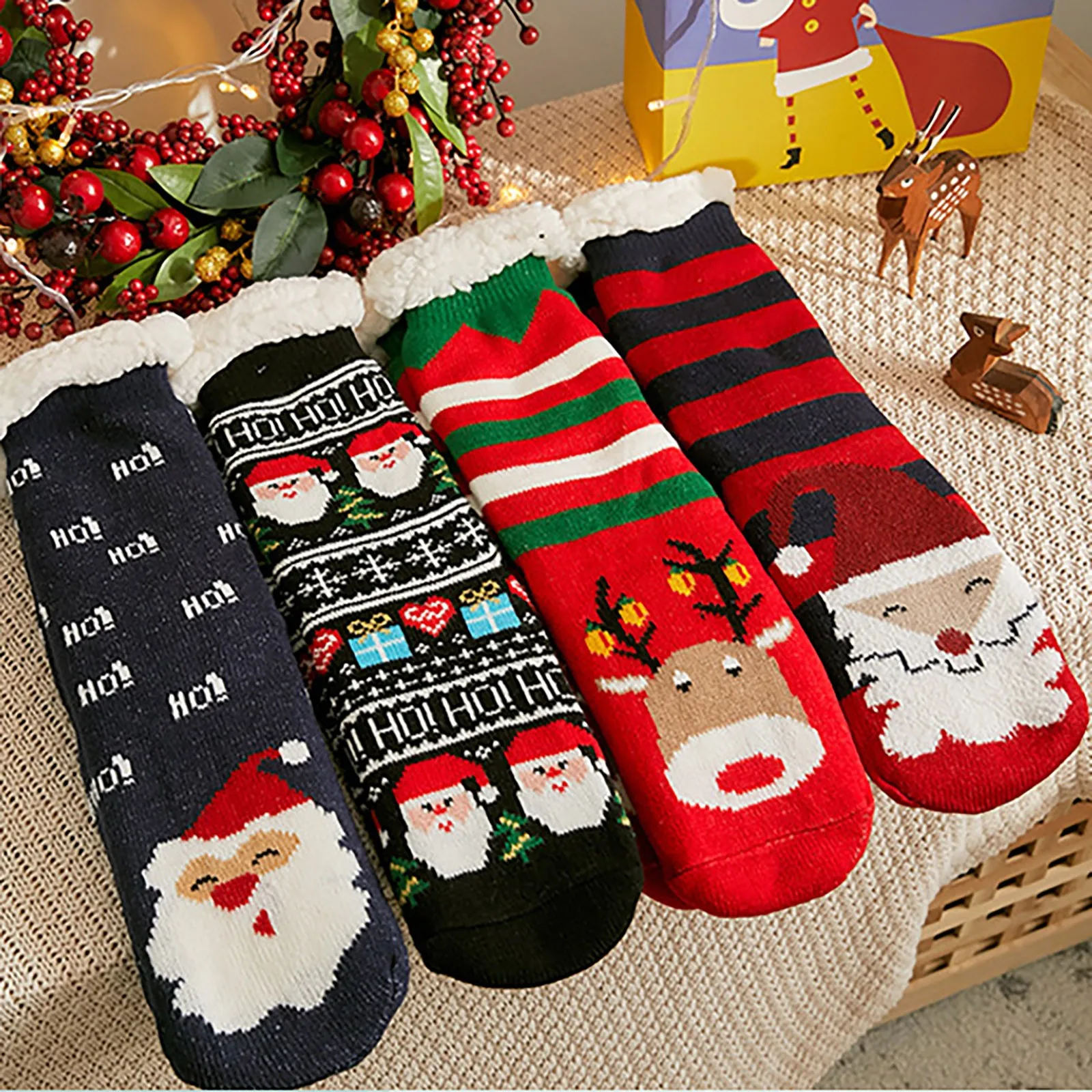 

Лось, счастливая кошка, рождественские конфеты, Санта-Клаус, снеговик, рождественская елка, снежинка, подарок, красный лось, мужские носки ...