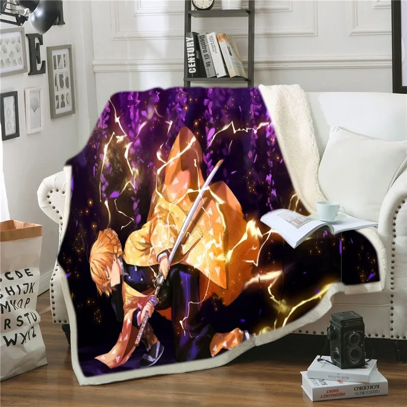 

New Anime Demon Slayer Kimetsu No Yaiba Kamado Tanjirou Nezuko Double Plush Lamb Down Blanket Bedding Soft Warm Quilt Blankets