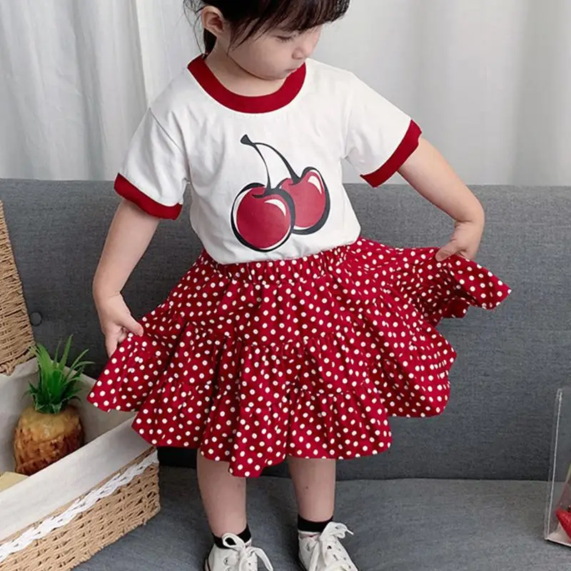 Babyinstar/2020 г. Новые летние комплекты для девочек топы с короткими рукавами + юбка в